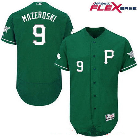 Mens Pittsburgh Pirates 9 Bill Mazeroski Green St Patricks Day Stitched Mlb 2016 Majestic Flex Base Jersey