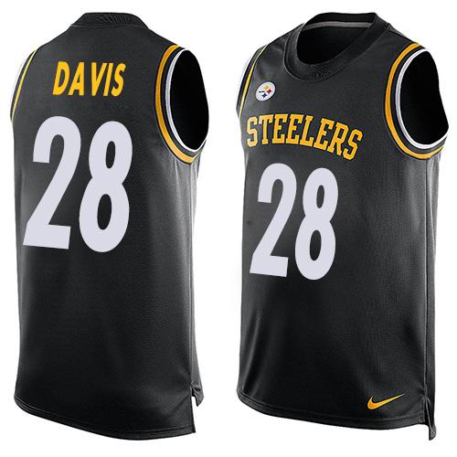 Mens Pittsburgh Steelers 28 Sean Davis Black Hot Pressing Player Name Number Nike Nfl Tank Top Jersey