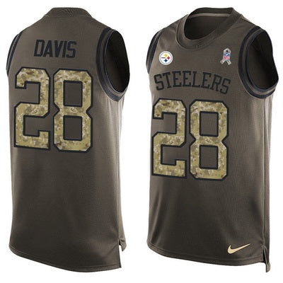 Mens Pittsburgh Steelers 28 Sean Davis Green Salute To Service Hot Pressing Player Name Number Nike Nfl Tank Top Jersey