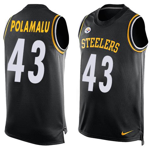 Mens Pittsburgh Steelers 43 Troy Polamalu Black Hot Pressing Player Name Number Nike Nfl Tank Top Jersey