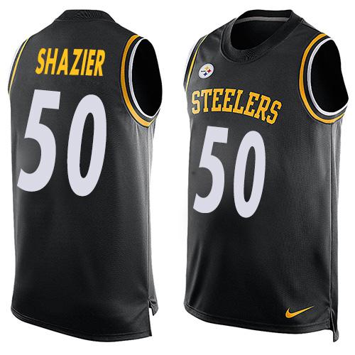 Mens Pittsburgh Steelers 50 Ryan Shazier Black Hot Pressing Player Name Number Nike Nfl Tank Top Jersey