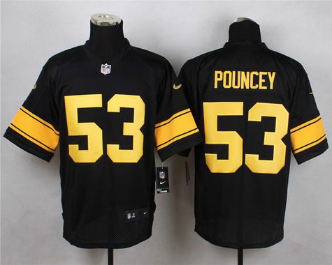 Mens Pittsburgh Steelers 53 Maurkice Pouncey Black With Yellow Nike Nfl Elite Jersey