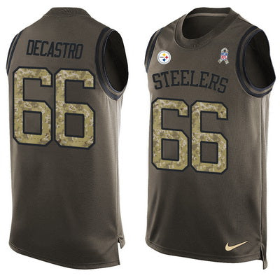 Mens Pittsburgh Steelers 66 David Decastro Green Salute To Service Hot Pressing Player Name Number Nike Nfl Tank Top Jersey