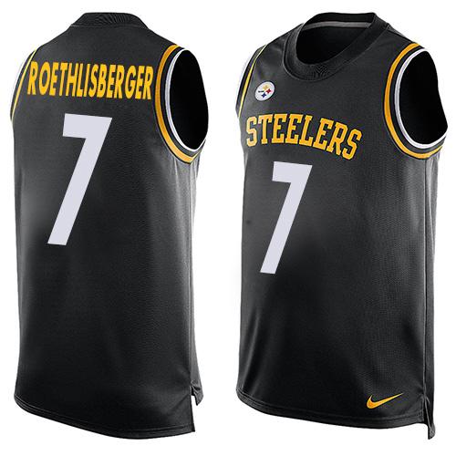 Mens Pittsburgh Steelers 7 Ben Roethlisberger Black Salute To Service Hot Pressing Player Name Number Nike Nfl Tank Top Jersey