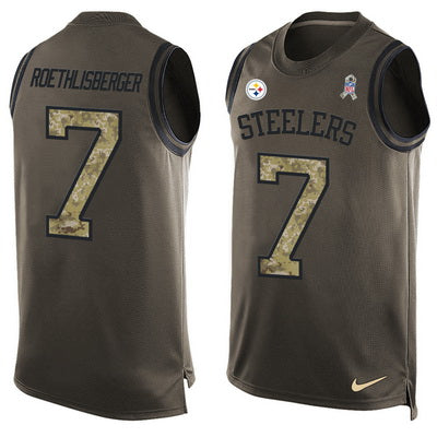 Mens Pittsburgh Steelers 7 Ben Roethlisberger Green Salute To Service Hot Pressing Player Name Number Nike Nfl Tank Top Jersey