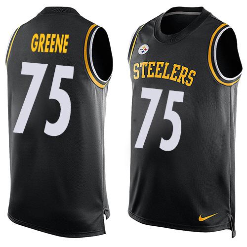 Mens Pittsburgh Steelers 75 Joe Greene Black Hot Pressing Player Name Number Nike Nfl Tank Top Jersey