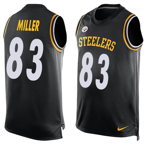 Mens Pittsburgh Steelers 83 Heath Miller Black Hot Pressing Player Name Number Nike Nfl Tank Top Jersey