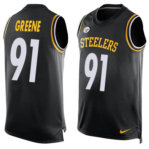 Mens Pittsburgh Steelers 91 Kevin Greene Black Hot Pressing Player Name Number Nike Nfl Tank Top Jersey