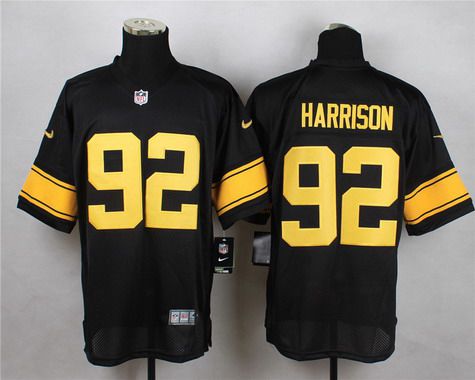 Mens Pittsburgh Steelers 92 James Harrison Black With Yellow Nike Nfl Elite Jersey