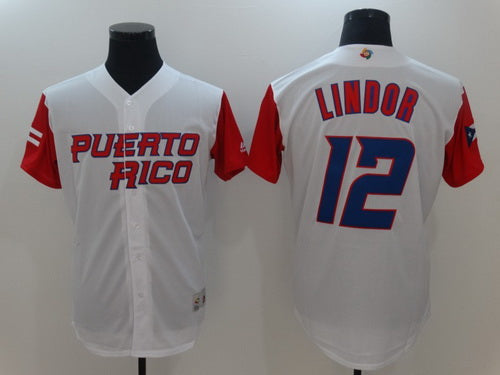 Mens Puerto Rico Baseball 12 Francisco Lindor Majestic White 2017 World Baseball Classic Stitched Authentic Jersey
