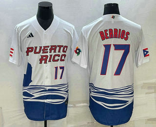 Mens Puerto Rico Baseball 17 Jose Berrios Number 2023 White World Baseball Classic Stitched Jerseys