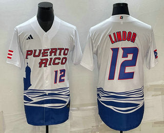 Mens Puerto Rico Baseball 23 Francisco Lindor Number White 2023 World Baseball Classic Stitched Jersey