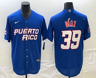 Mens Puerto Rico Baseball 39 Edwin Diaz 2023 Blue World Baseball Classic Stitched Jersey