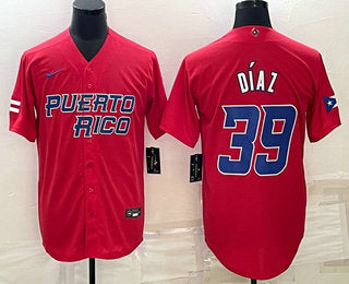 Mens Puerto Rico Baseball 39 Edwin Diaz 2023 Red World Baseball Classic Stitched Jersey