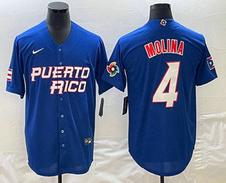 Mens Puerto Rico Baseball 4 Yadier Molina 2023 Blue World Baseball Classic Stitched Jerseys