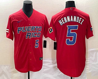 Mens Puerto Rico Baseball 5 Enrique Hernandez Number 2023 Red World Classic Stitched Jersey