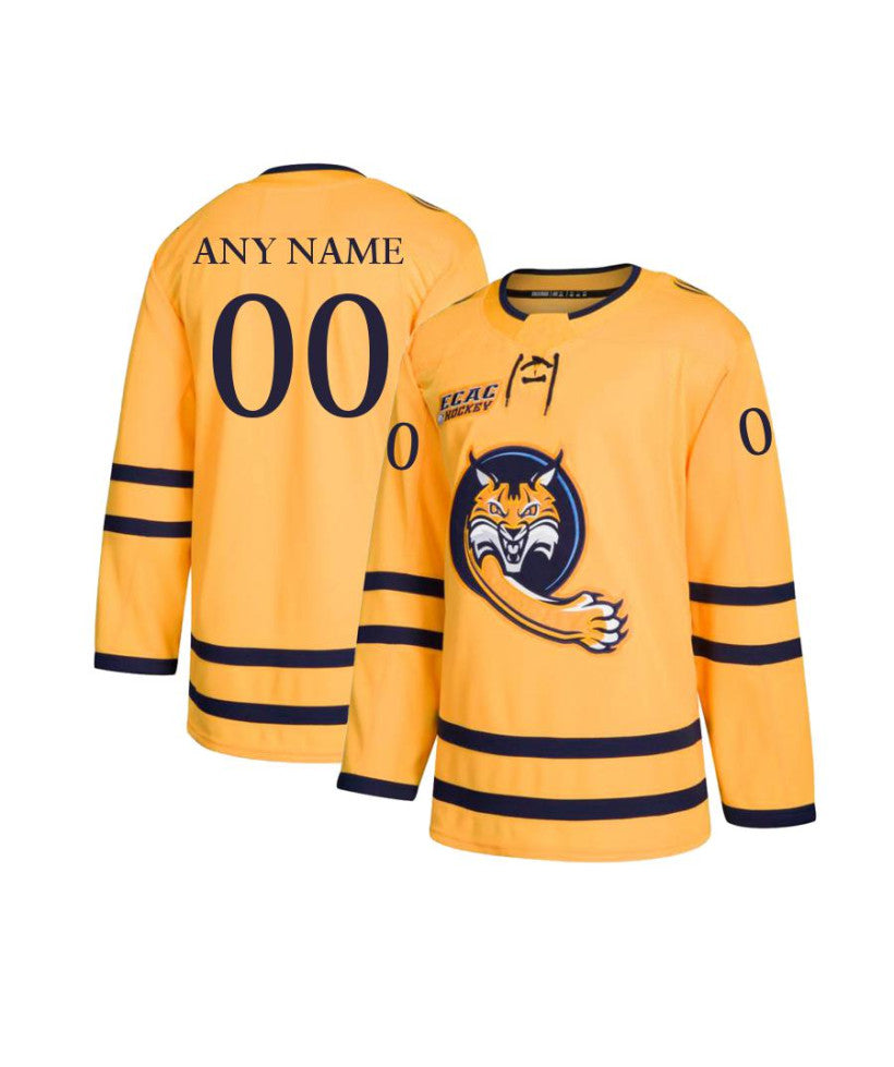 Men's Quinnipiac Bobcats Custom Gold Hockey Jersey