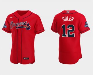 Mens Red Atlanta Braves 12 Jorge Soler 2021 World Series Champions Flex Base Stitched Jersey