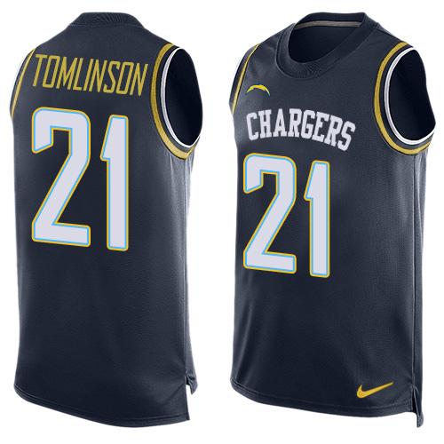 Mens San Diego Chargers 21 Ladainian Tomlinson Navy Blue Hot Pressing Player Name Number Nike Nfl Tank Top Jersey