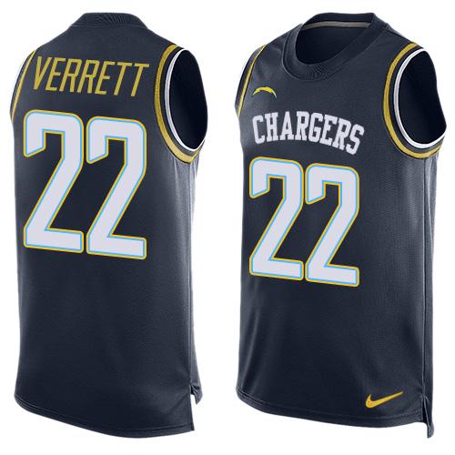 Mens San Diego Chargers 22 Jason Verrett Navy Blue Hot Pressing Player Name Number Nike Nfl Tank Top Jersey