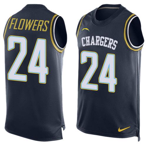 Mens San Diego Chargers 24 Brandon Flowers Navy Blue Hot Pressing Player Name Number Nike Nfl Tank Top Jersey