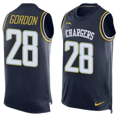 Mens San Diego Chargers 28 Melvin Gordon Navy Blue Hot Pressing Player Name Number Nike Nfl Tank Top Jersey