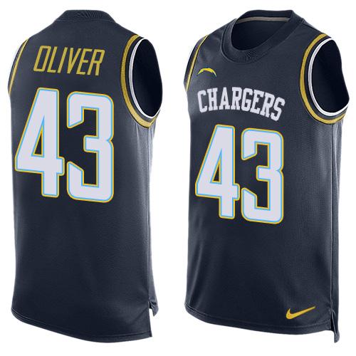 Mens San Diego Chargers 43 Branden Oliver Navy Blue Hot Pressing Player Name Number Nike Nfl Tank Top Jersey