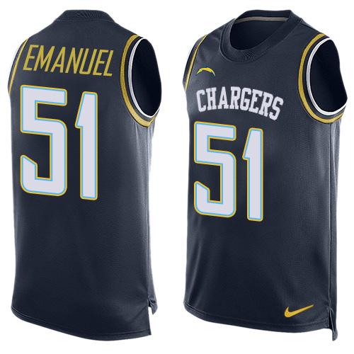 Mens San Diego Chargers 51 Kyle Emanuel Navy Blue Hot Pressing Player Name Number Nike Nfl Tank Top Jersey