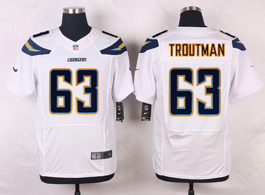 Mens San Diego Chargers 63 Johnnie Troutman White Road Nfl Nike Elite Jersey