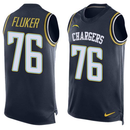 Mens San Diego Chargers 76 Dj Fluker Navy Blue Hot Pressing Player Name Number Nike Nfl Tank Top Jersey