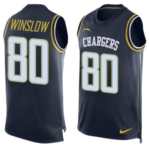 Mens San Diego Chargers 80 Kellen Winslow Navy Blue Hot Pressing Player Name Number Nike Nfl Tank Top Jersey