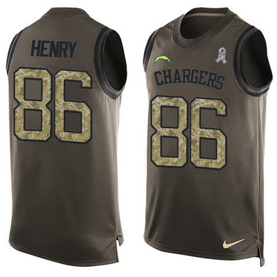 Mens San Diego Chargers 86 Hunter Henry Green Salute To Service Hot Pressing Player Name Number Nike Nfl Tank Top Jersey