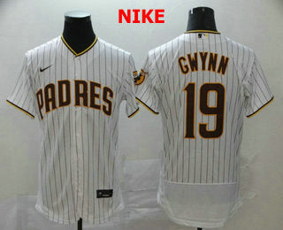 Mens San Diego Padres 19 Tony Gwynn White Pinstripe Stitched Mlb Flex Base Nike Jersey