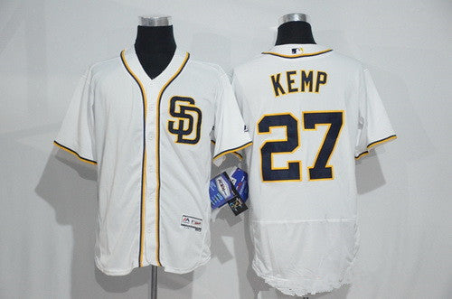 Mens San Diego Padres 27 Matt Kemp White Home 2016 Flexbase Majestic Baseball Jersey