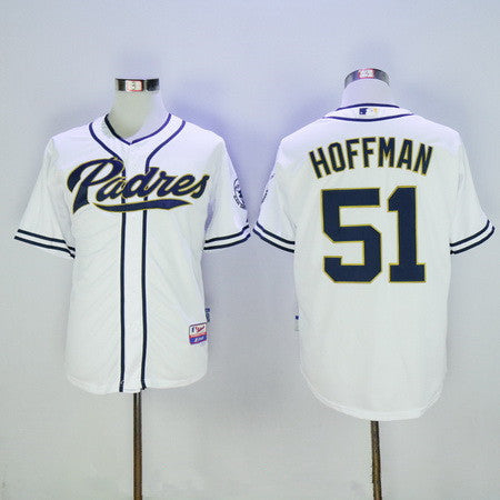 Mens San Diego Padres 51 Trevor Hoffman Retired Old White Stitched Mlb Majestic Cool Base Jersey