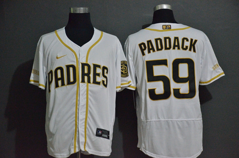Mens San Diego Padres 59 Chris Paddack White With Gold Stitched Mlb Flex Base Nike Jersey