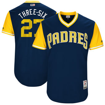Mens San Diego Padres Jered Weaver Three six Majestic Navy 2017 Players Weekend Authentic Jersey