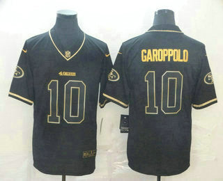 Mens San Francisco 49ers 10 Jimmy Garoppolo Black 100th Season Golden Edition Jersey
