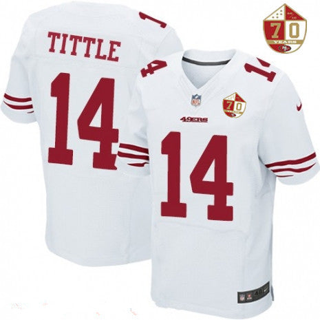 Mens San Francisco 49ers 14 Ya Tittle White 70th Anniversary Patch Stitched Nfl Nike Elite Jersey