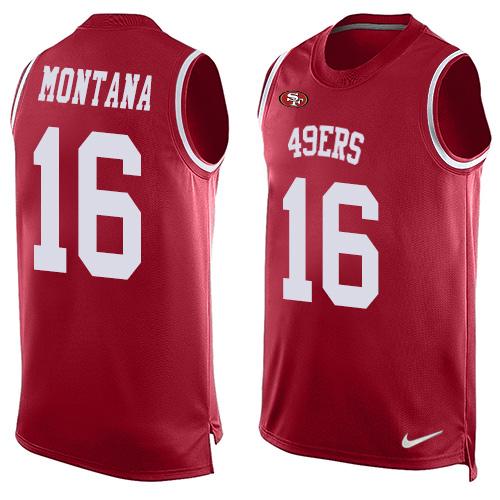 Mens San Francisco 49ers 16 Joe Montana Red Hot Pressing Player Name Number Nike Nfl Tank Top Jersey