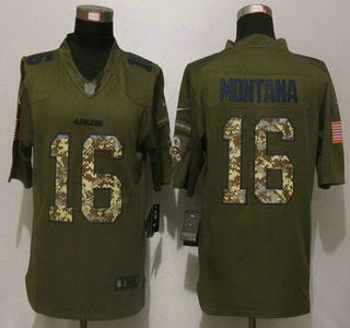 Mens San Francisco 49ers 16 Joe Montana Retired Player Green Salute To Service 2015 Nfl Nike Limited Jersey