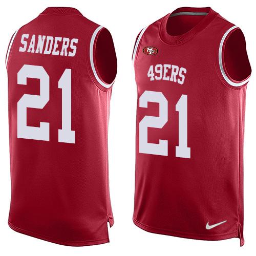 Mens San Francisco 49ers 21 Deion Sanders Red Hot Pressing Player Name Number Nike Nfl Tank Top Jersey