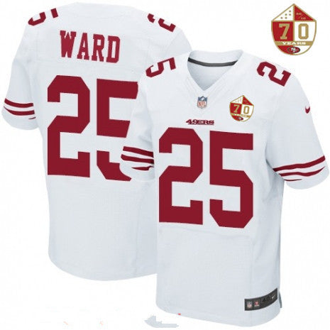 Mens San Francisco 49ers 25 Jimmie Ward White 70th Anniversary Patch Stitched Nfl Nike Elite Jersey