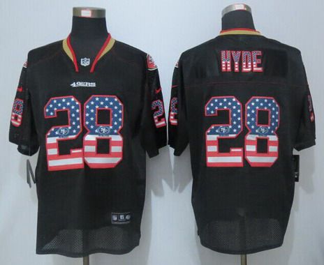 Mens San Francisco 49ers 28 Carlos Hyde Black Usa Flag Fashion Nfl Nike Elite Jersey