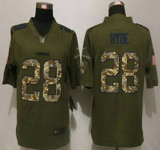 Mens San Francisco 49ers 28 Carlos Hyde Green Salute To Service 2015 Nfl Nike Limited Jersey