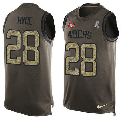 Mens San Francisco 49ers 28 Carlos Hyde Green Salute To Service Hot Pressing Player Name Number Nike Nfl Tank Top Jersey