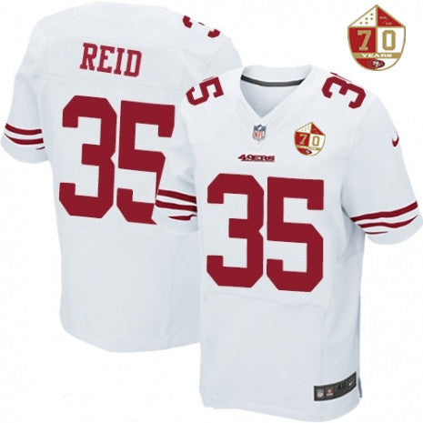 Mens San Francisco 49ers 35 Eric Reid White 70th Anniversary Patch Stitched Nfl Nike Elite Jersey