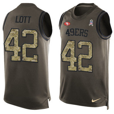 Mens San Francisco 49ers 42 Ronnie Lott Green Salute To Service Hot Pressing Player Name Number Nike Nfl Tank Top Jersey