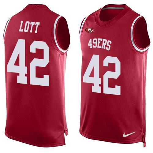 Mens San Francisco 49ers 42 Ronnie Lott Red Hot Pressing Player Name Number Nike Nfl Tank Top Jersey