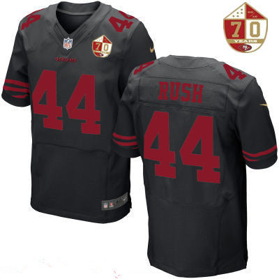 Mens San Francisco 49ers 44 Marcus Rush Black Color Rush 70th Anniversary Patch Stitched Nfl Nike Elite Jersey